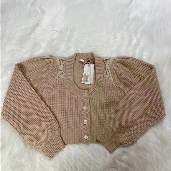 LoveShackFancy Branton Cashmere Cropped Cardigan - Picture 7 of 8